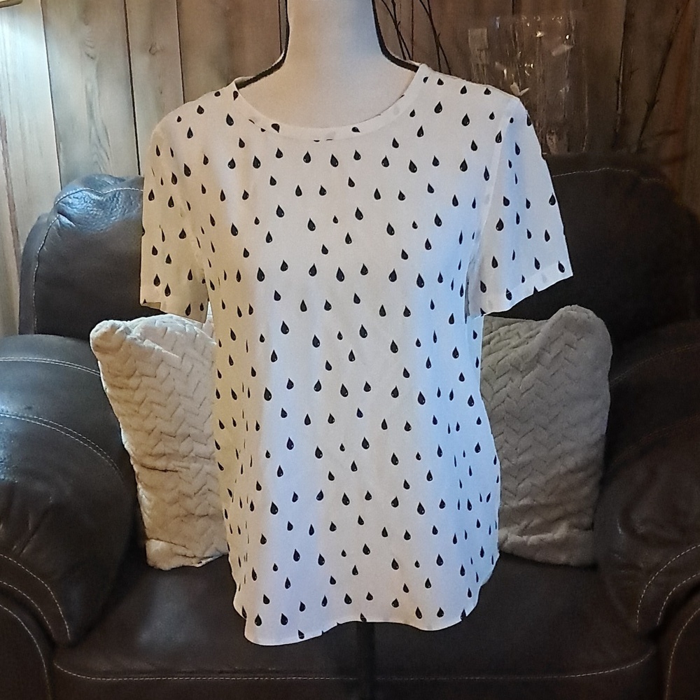 Element Femme Women Black Print Pull On Crew Neck Silk Blouse Size XS Office